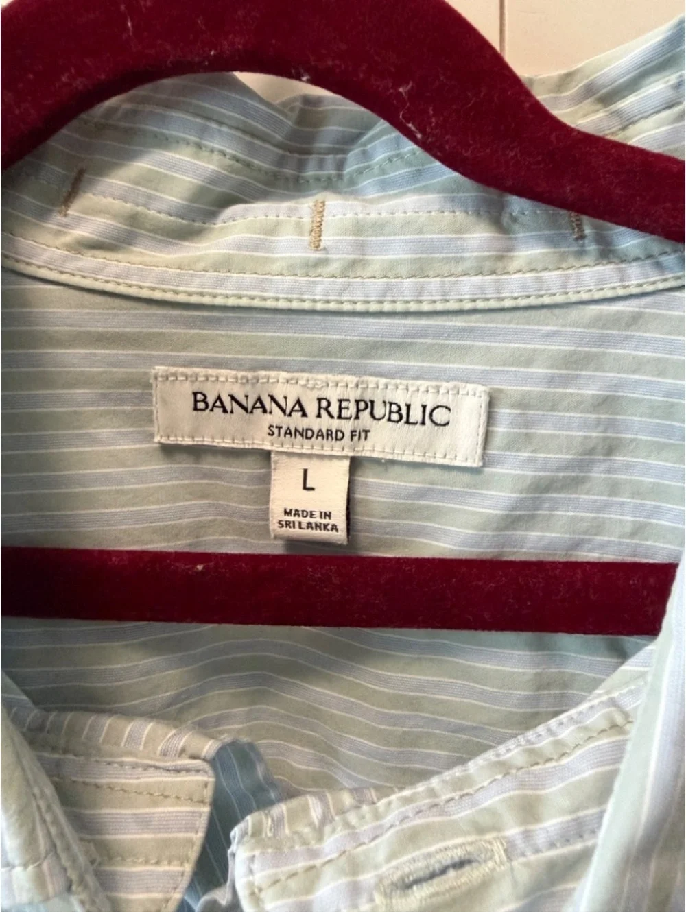 Banana Republic Standard Fit Stripe Button Down Shirt Sage Green White Men's L